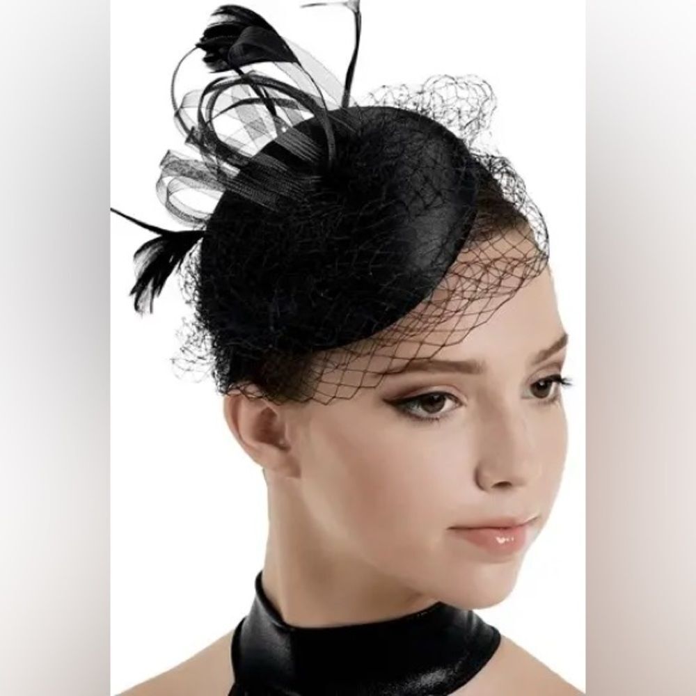 Weissman dance Black Birdcage Veil Fascinator clip hair accessory dance gloves